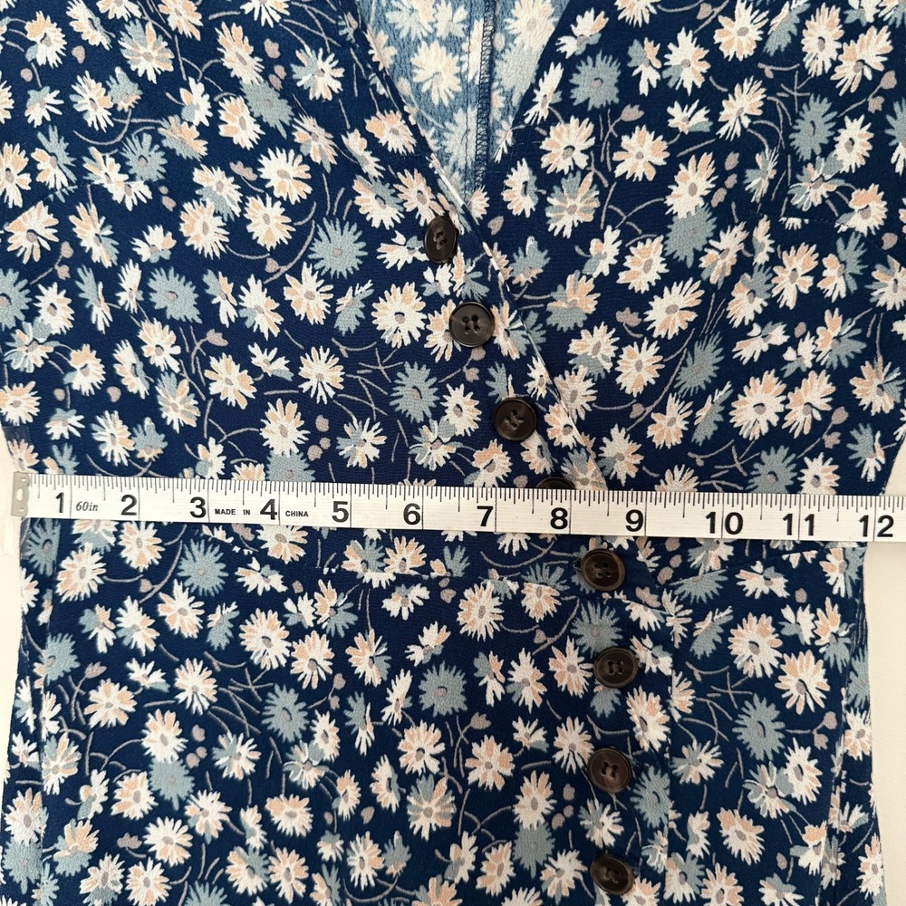 Madewell Button Wrap V Neck Mini Dress Womens Size 0 French Floral Blue - Picture 3 of 8